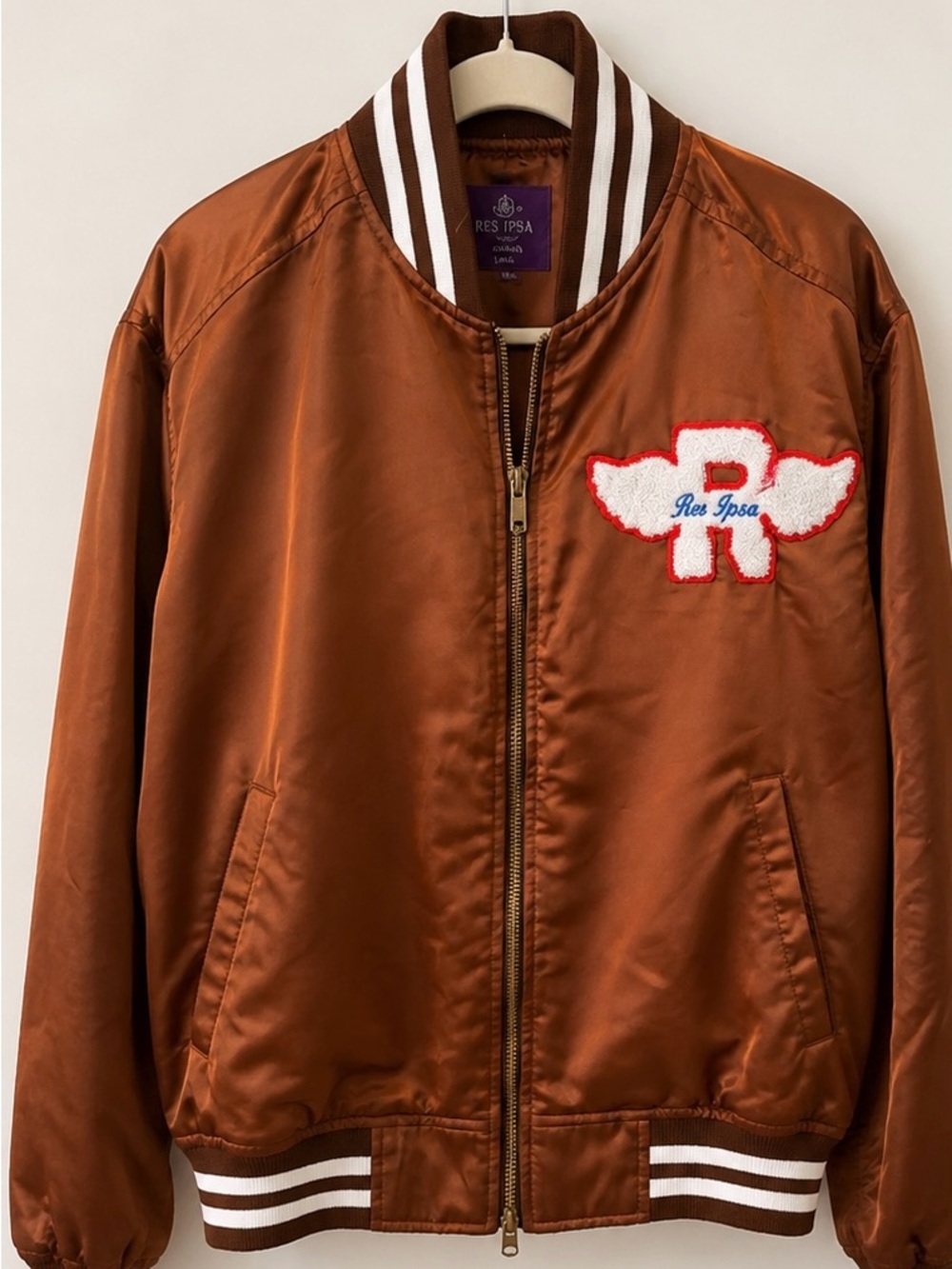 Res Ipsa Satin Bomber Jacket Brown Size Small